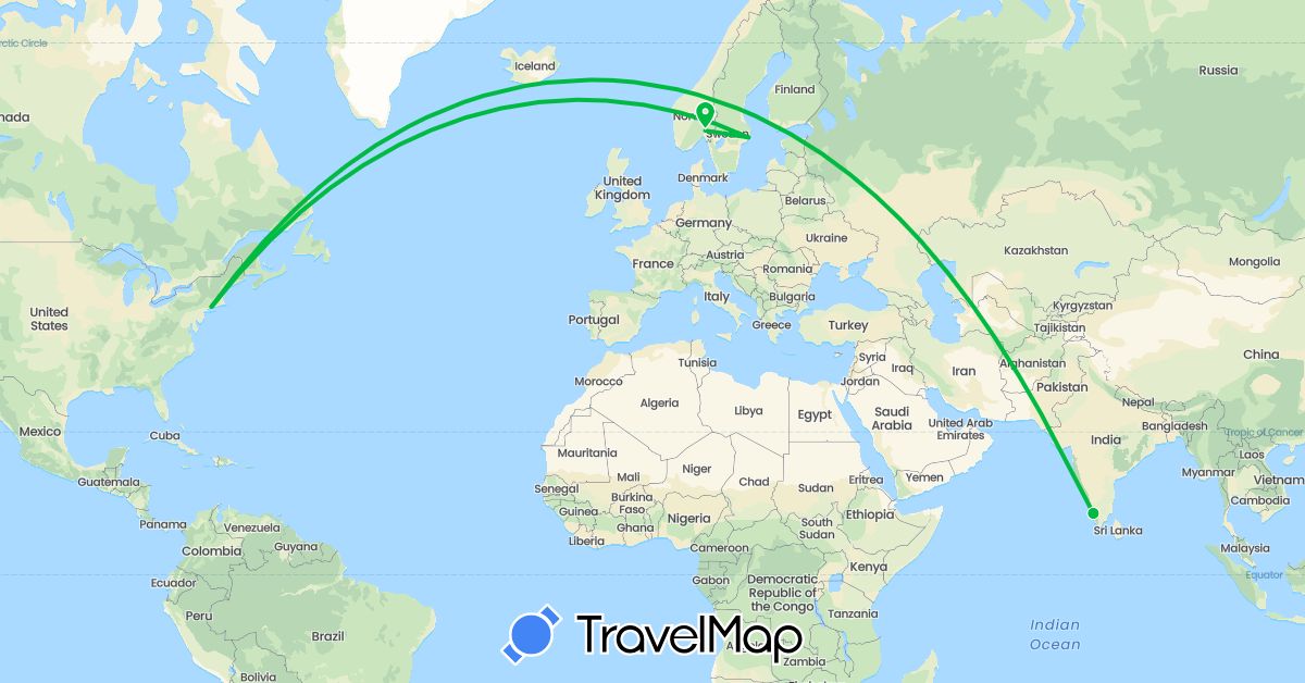 TravelMap itinerary: bus in India, Norway, Sweden, United States (Asia, Europe, North America)